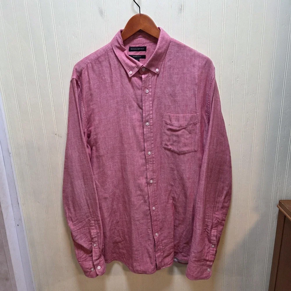 Banana Republic Shirt Mens XLT Pink Solid Long Sleeve Button Down Slim Fit Tall